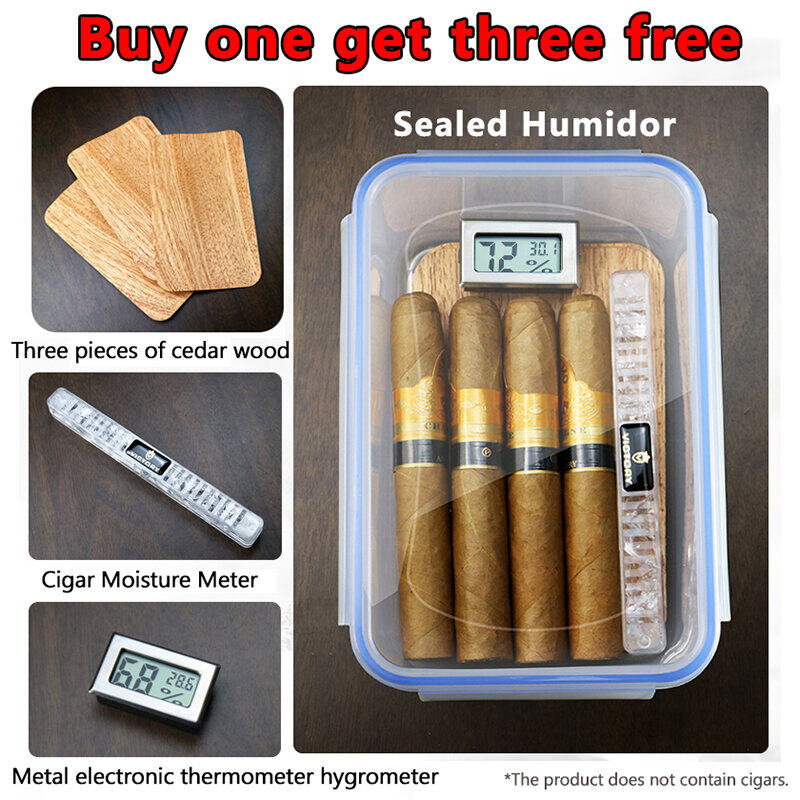 Gambar Cuban Cigare Box Sealed Cigare Humidor Portable Large Capacity Cigare Storage Shell Humidor Free Humidifier and Hygrometer