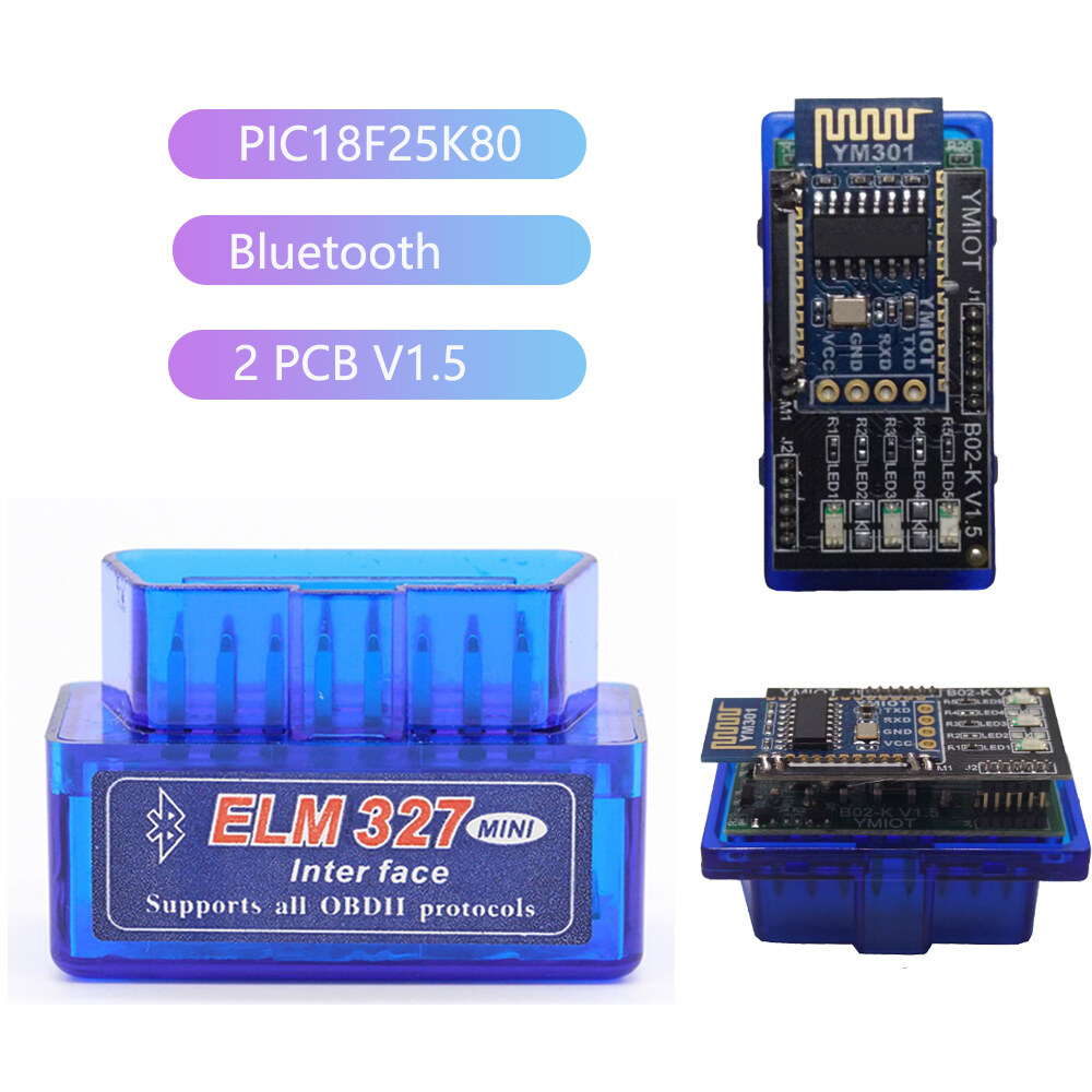 Thiết bị đọc mã ô tô hai bảng điều khiển pic18f25k80 obd2 bộ chuyển đổi chẩn đoán xe hơi bluetooth elm327 v1.5 cho hầu hết các xe