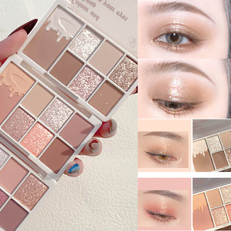Bảng màu trang điểm phấn mắt lấp lánh phấn mắt 7 màu phấn mắt đánh dấu màu ngọc trai mờ
