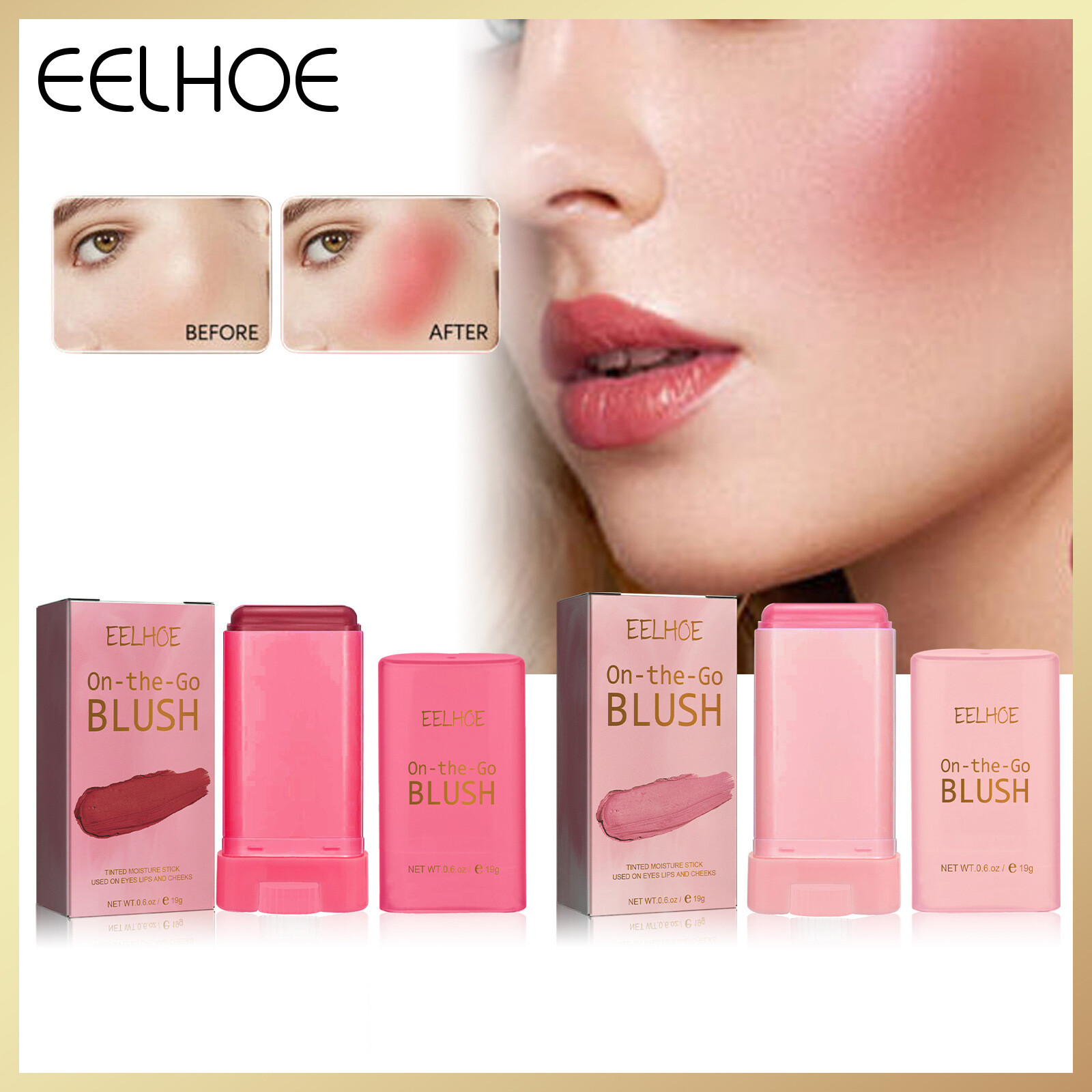Eelhoe màu phấn hồng Eer Stick Handaiyan màu phấn hồng Eer Stick mạnh mẽ Kem má hồng Stereo má má mờ làm sáng thỏi tạo khối không thấm nước làm sáng màu phấn hồng tạo khối khuôn mặt Kem má hồng kéo dài má sáng