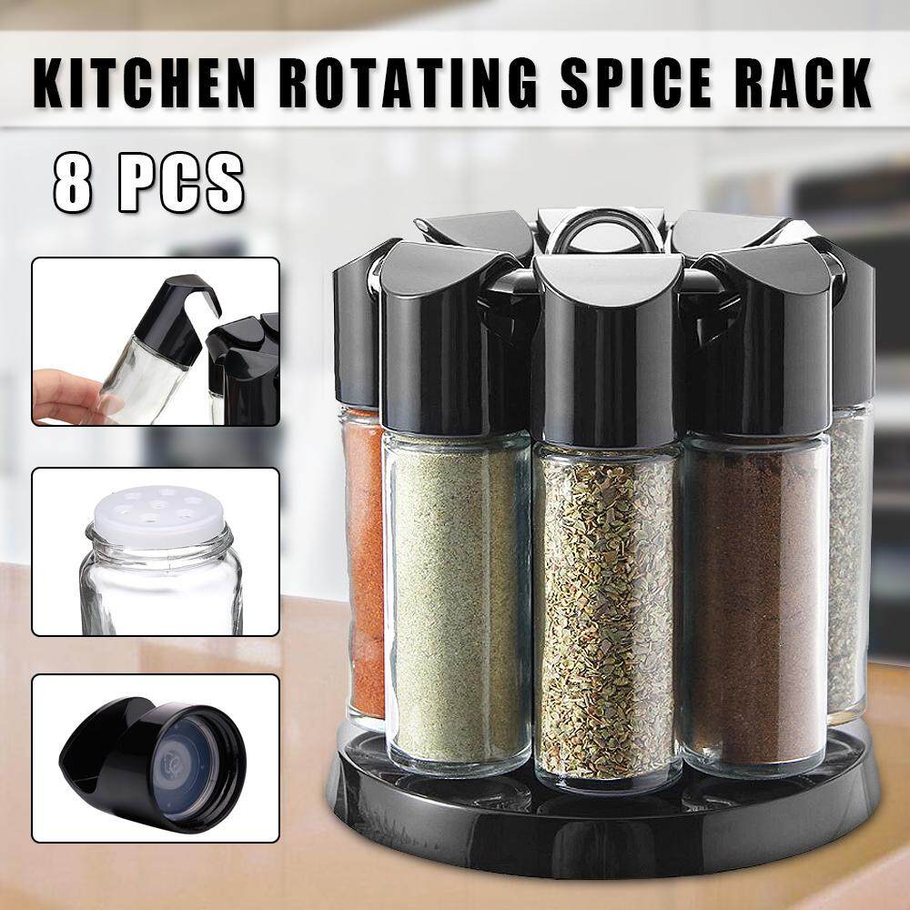 Steel Spice Rack Round or Square Revolving Stainless Space Saving Kitchen Storage Organizer for Seasoning Dried Herbs 12 PCs Spice Jars 