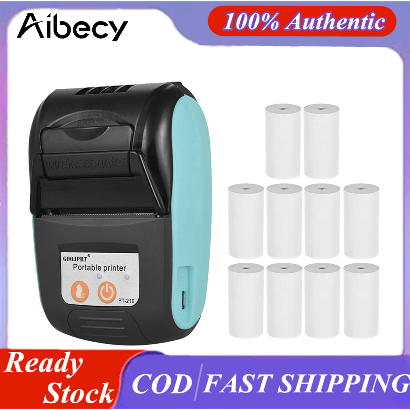 Máy In Nhiệt PT-210 Tiện Dụng, Máy In Hóa Đơn 58Mm Cầm Tay Cho Cửa Hàng Bán Lẻ Nhà Hàng Nhà Máy Đơn Vị Vận Chuyển, 10 Cuộn Giấy