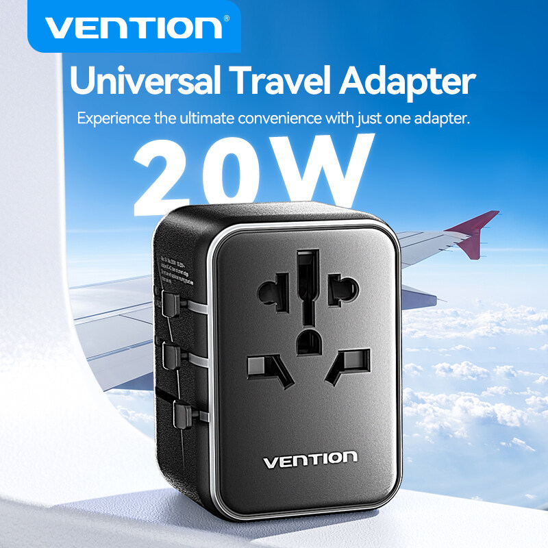 Vention 20W Global Travel Charger Plug AC + USB 2 in 1 Fast Charging Power Wall Charger Type-C and D