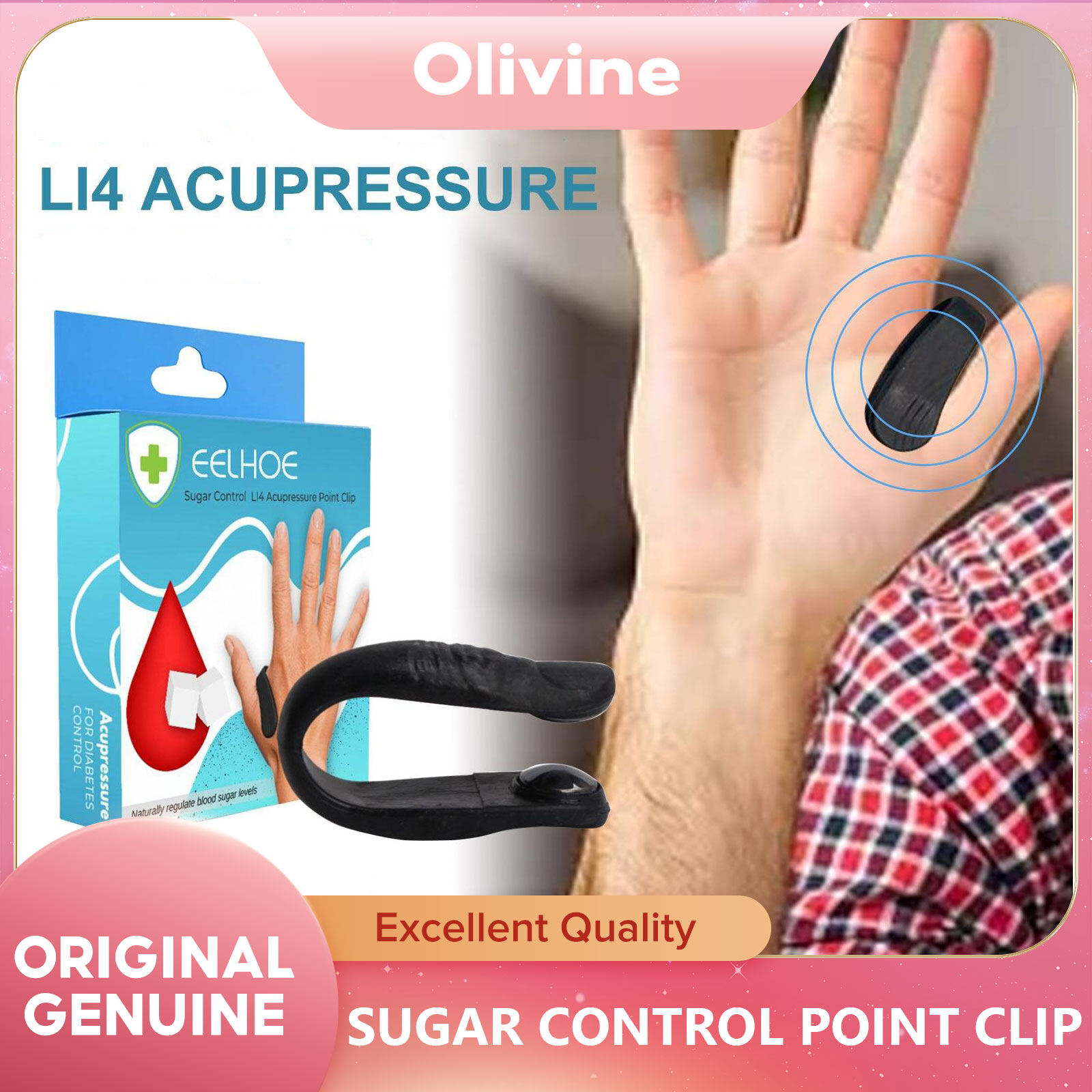 EELHOE Sugar Control Acupressure Point Clip for Diabetic Treatment Blood Glucose Relief Balance Relaxation Tension Anxiety Health Care Reduce Stress Acupressure Blood Glucose Management Wristband Portable for Auxiliary Health Tools ราคา 130 บาท*ส่งฟรี
