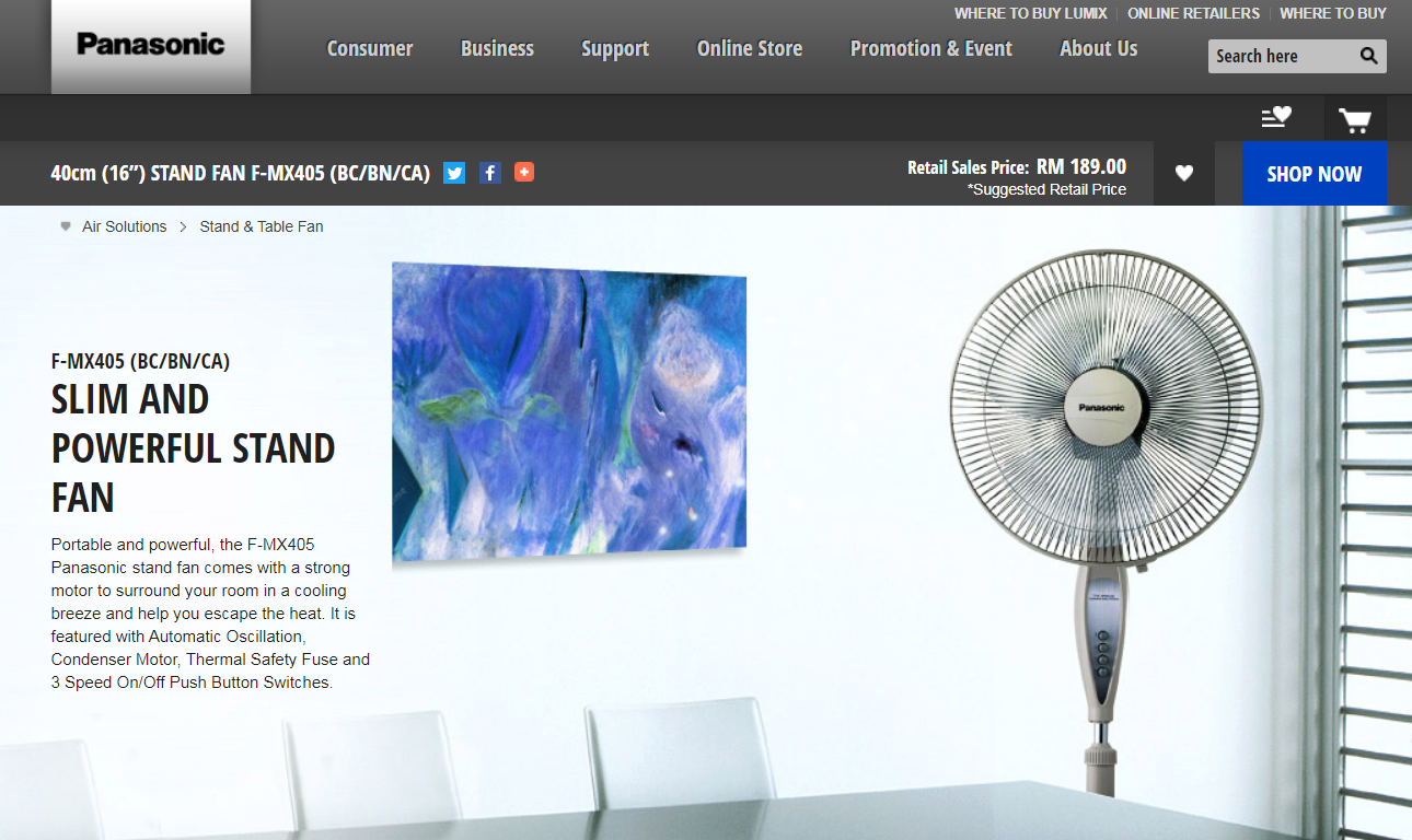 Panasonic F-MX405 40cm (16”) Stand Fan