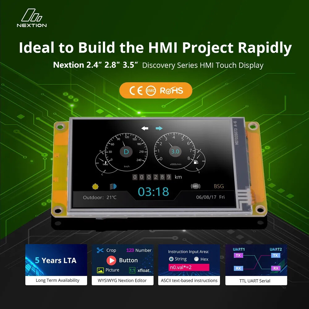 Nextion discovery series 2.4 ″ 2.8 ″ 3.5 ″ hmi màn hình cảm ứng thông minh lcd-tft màn hình cảm ứng hmi tự làm mô-đun nhà thông minh hỗ trợ 15 + linh kiện wysiwyg