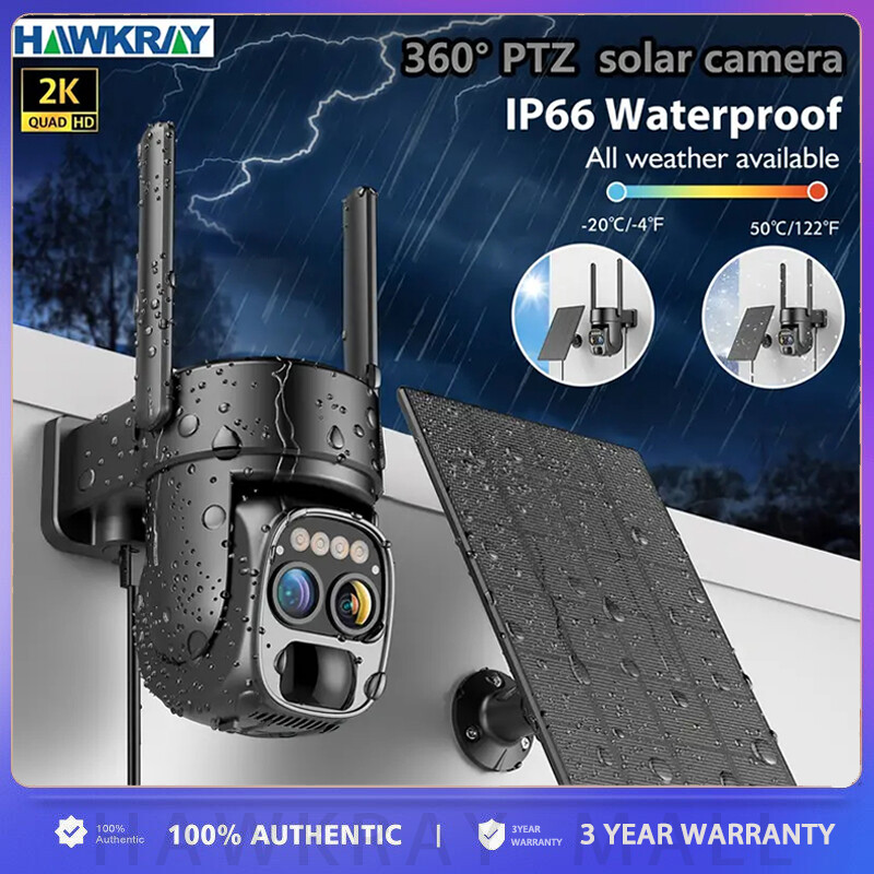 [3Year Warranty] Hawkray [10x zoom]CCTV Camera Solar Panel 360°Low-Power 2K FHD WiFi With Spotlight Alarm  Motion Detection Color Night Vision Two-way Audio and IP66 Waterproof - Thương hiệu Hawkray Giá 771,800 Đồng*Miễn phí vận chuyển
