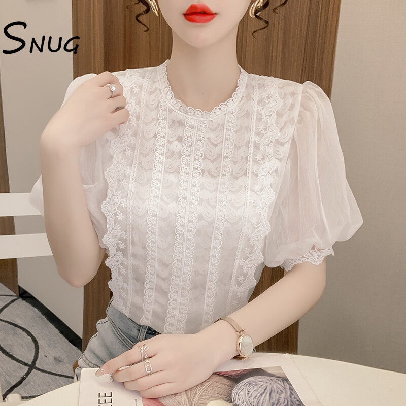 Snug áo sơ mi công sở mới mùa hè 2022 áo tay phồng phong cách tòa án thiết kế áo sơ mi ren tay ngắn