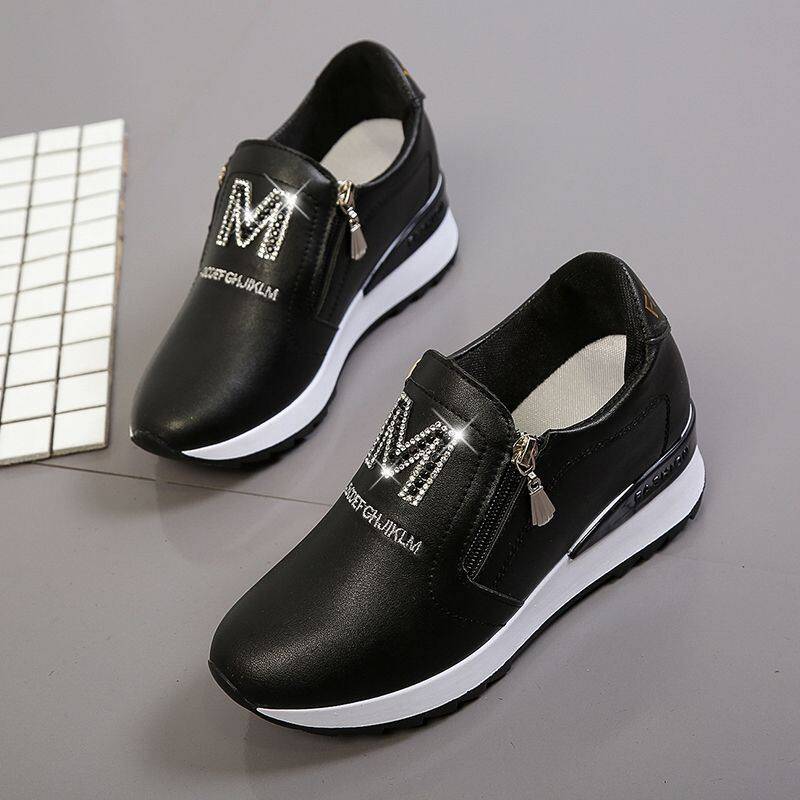 UCMVZO Summer hollow breathable/smooth leather white shoes women's inner raised wedge heel slip-on casual shoes ราคา 567 บาท*ส่งฟรี