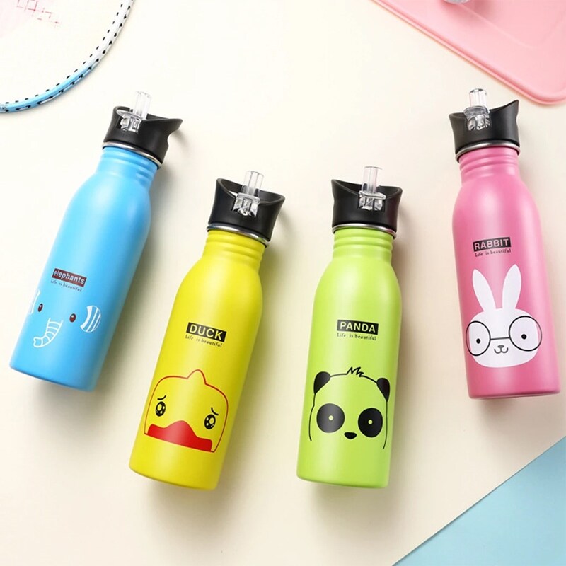 Gambar Portable Water Bottle Cute Children Outdoor Water Bottles Cute Animal Pattern Cup Cold Drink Bottle With Straw Hiking Sport Tool