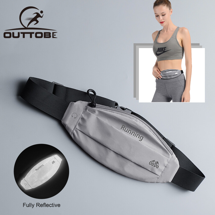 Outtobe Sports Running Belts Waist Bags Belt Bag For Running Belt Bag For Men Outdoor Waterproof Night Full Reflective Bag Zipper Waist Packs Fitness Chest Bags Running Pouch Adjustable Buckle with Headphone Plug for Running Jogging