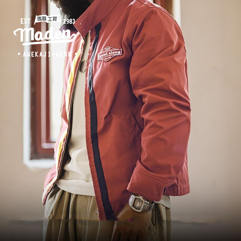 MADEN brand mens young tough guy 2024 winter new American retro 60S contrasting racing jacket IVY st