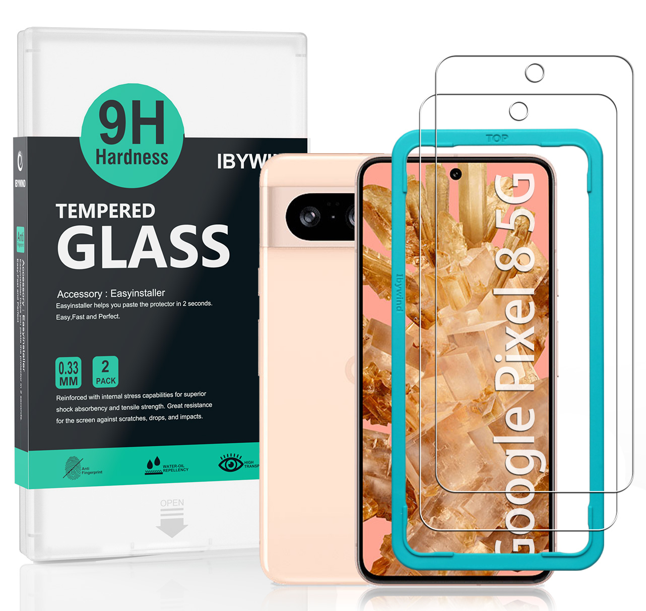 Google Pixel 7/8/8 Pro/9/9 Pro Tempered Glass Screen Protector (2-Pack) With Applicator, 9H Hardness