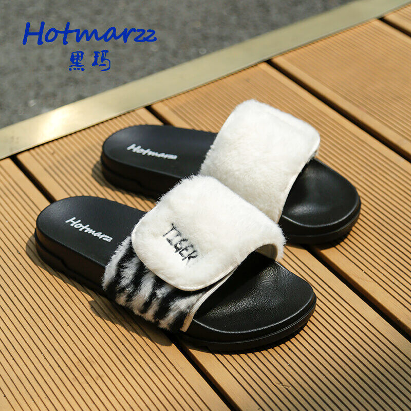 Hotmarzz dép xỏ ngón màu trắng dép xỏ ngón bằng nhung lông tiện lợi cho nữ dép xăng-đan chống trượt đi trong nhà bằng nhung lông thoải mái hm2004