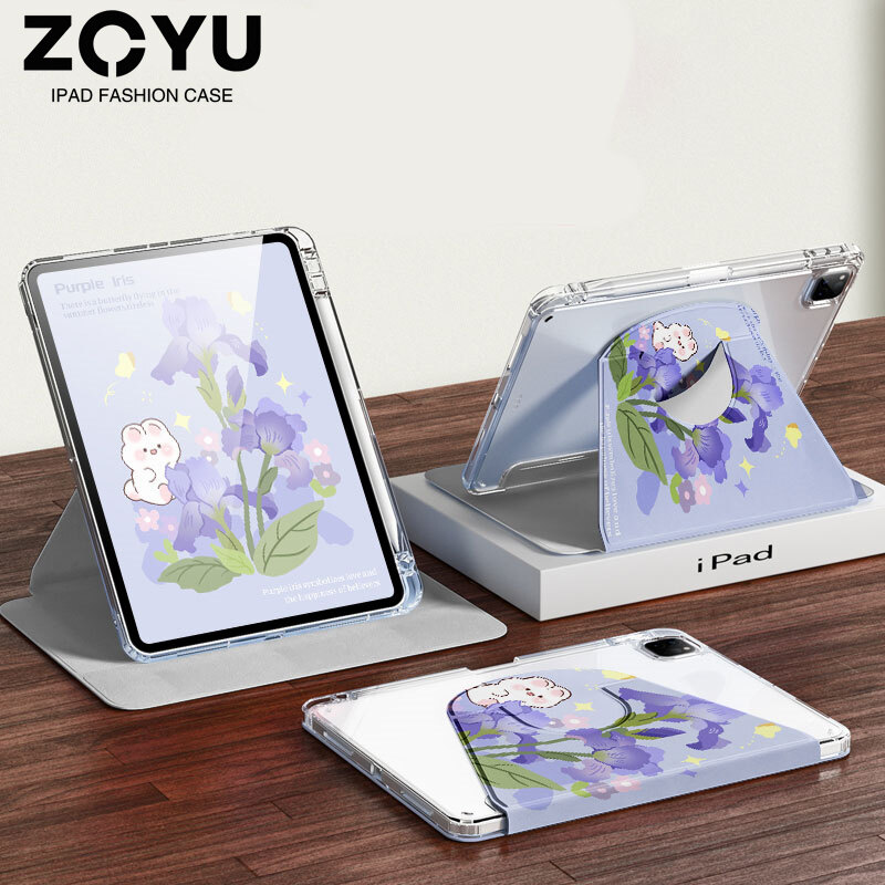 Zoyu vỏ ốp ipad hoạt hình dễ thương vẽ nguệch ngoạc 720 ° xoay ngang và dọc hỗ trợ vỏ thông minh acrylic với khe cắm bút chì chống uốn bảo vệ toàn bộ cho apple ipad 2022 m2 pro 11 ipad 7 8 9 th gen 2020 2021 ipad air 5 air trong suốt 4 hd
