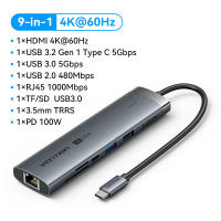 Vention Type C HUB USB C to HDMI USB 3.2 Gen 1 Type C RJ45 PD 4K 60Hz 5Gbps Multi Port Adapter for Laptop MacBook iPhone 16 15 iPad Pro Samsung Galaxy Huawei Mini Docking Station