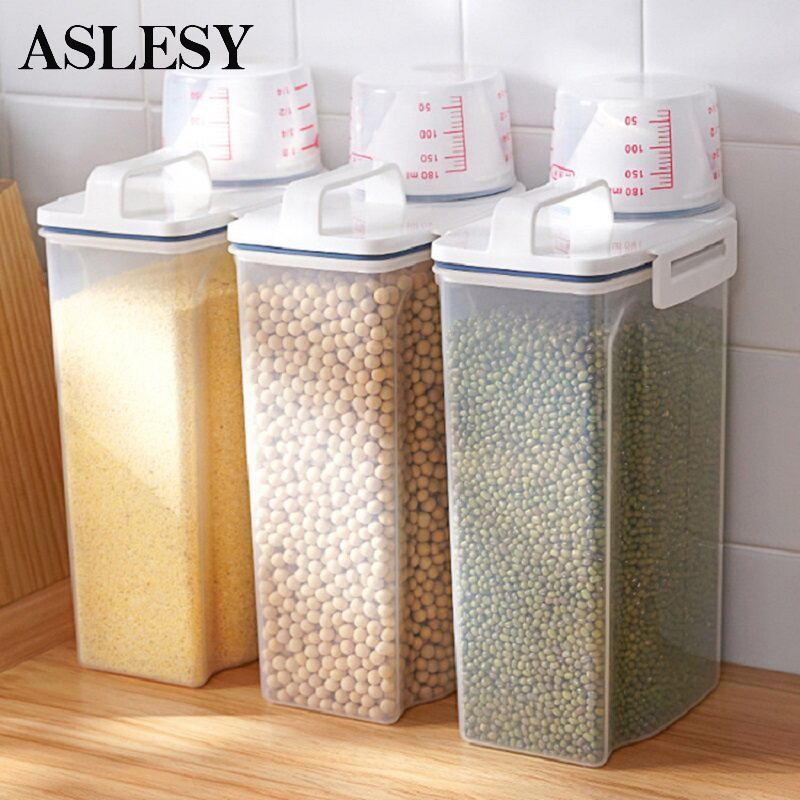Hộp đựng gạo ASLESY bằng nhựa 2kg, hộp kín đựng gạo đựng bột ngũ cốc thức ăn-INTL