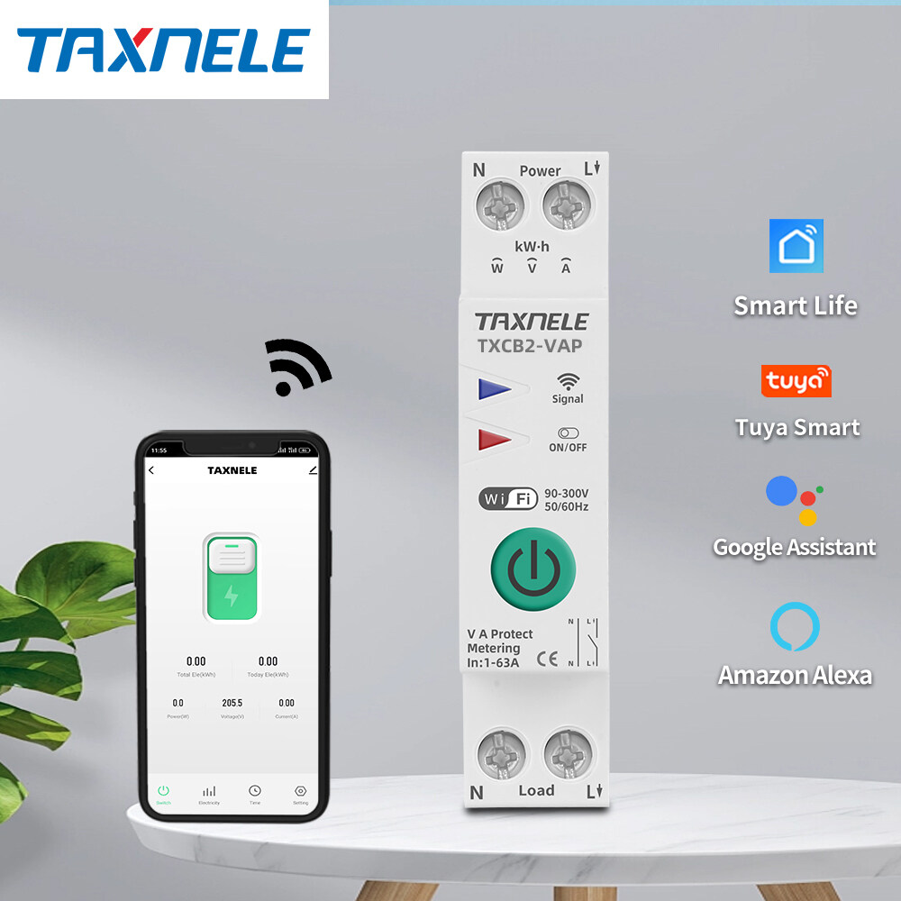 Smart Life TUYA WiFi MCB Circuit Breaker 1-63A Power Metering Over Current Under Voltage Protect Wireless Remote Control Switch