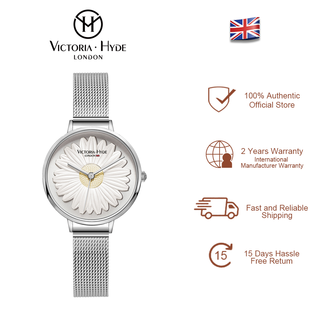 2 Years Warranty VICTORIA HYDE London Waterproof Stainless steel Strap mesh Genuine Leather Women Watches Circular Japan Quartz Movement Original 3D Daisy ราคา 4,559 บาท*ส่งฟรี