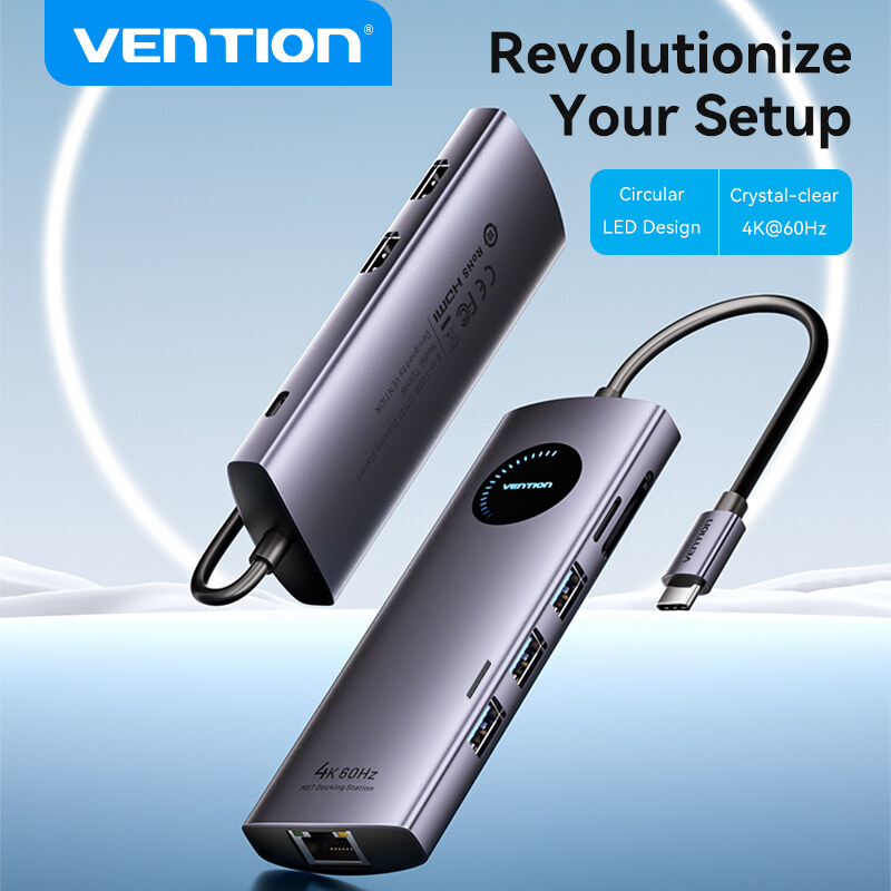 Vention 10 Trong 1 USB C HUB Type C Sang HDMI DP 4K 60Hz USB 3.0 5Gbps RJ45 1000Mbps PD100W SD TF Ca