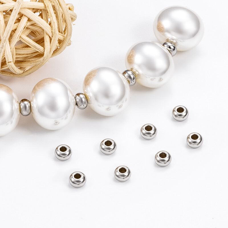  Hạt bằng thép không gỉ hạt đá phân cách tự làm phụ kiện trang sức vòng tay thủ công Gasket hạt cườm tròn phẳng 