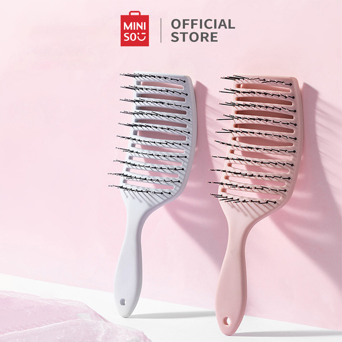 Miniso mềm kim khum tóc làm mịn lược cao sọ Fluffy tạo kiểu lược chải tóc lớn cong Lược chải lông xoăn để sử dụng nhà
