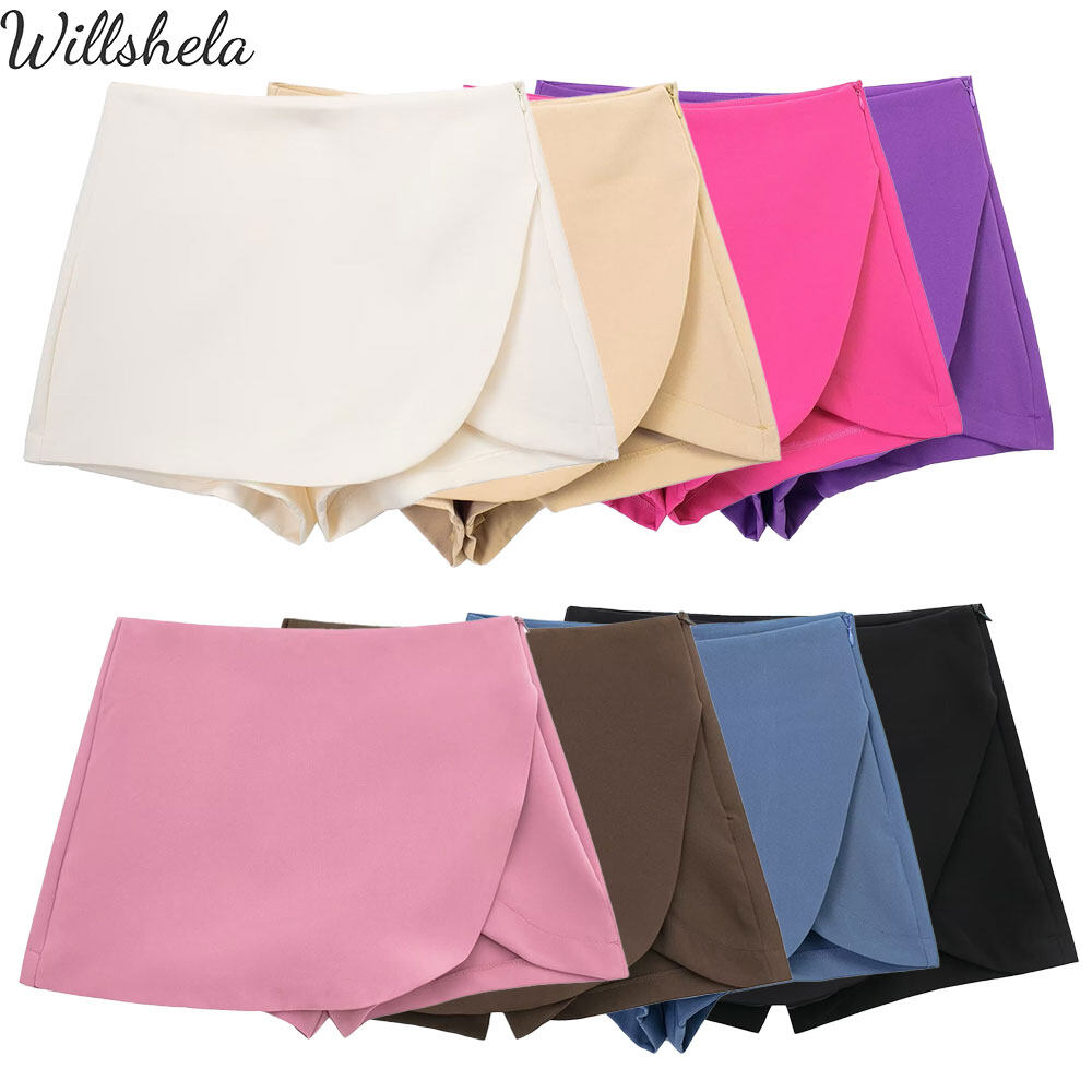 Willshela Women Fashion Spring Summer Solid Asymmetric Skirt Style Shorts Female Chic Elegant Sweet Lady Casual Short Skorts Culottes