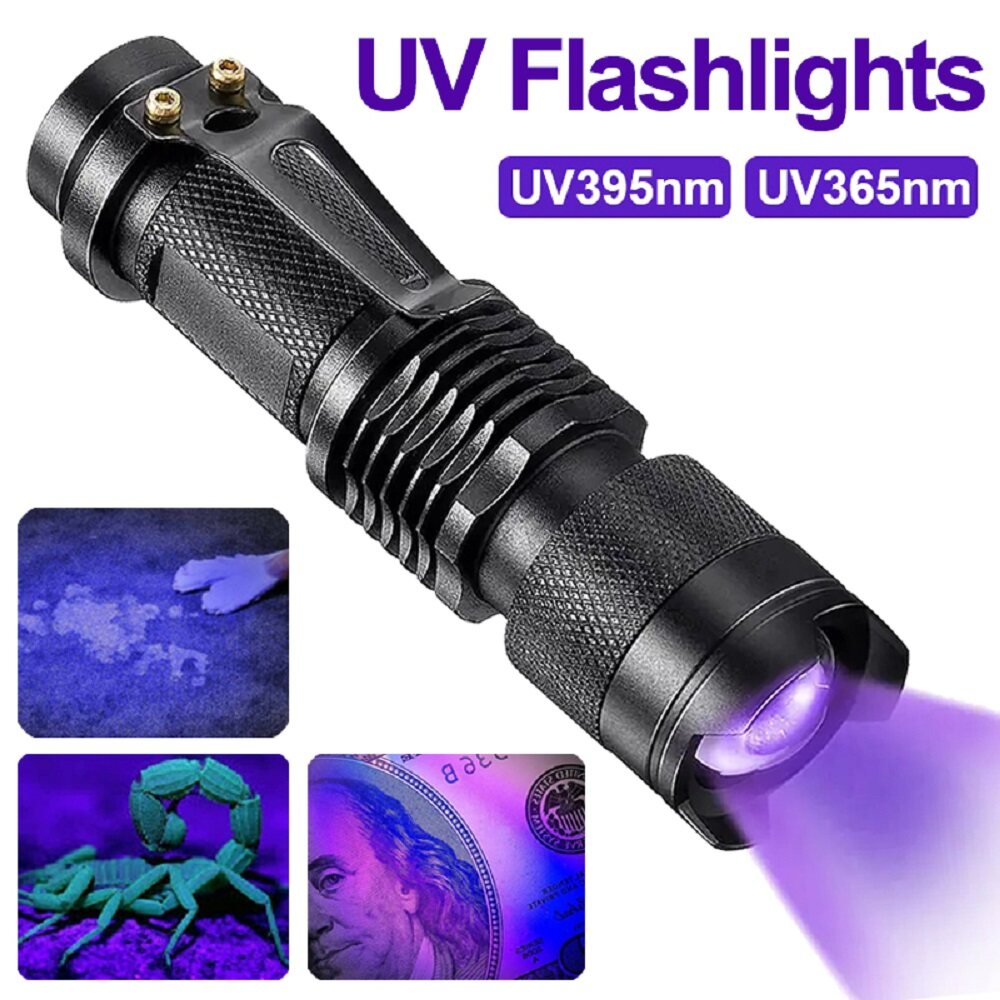 Bóng đèn LED UV Đèn Pin 365nm 395nm Blacklight Bọ Cạp đèn UV nước tiểu thú cưng Detector Zoomable Tia Cực Tím cắm trại ngoài trời Chiếu Sáng
