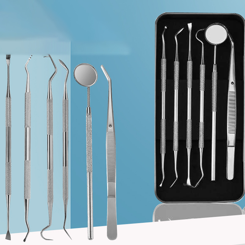 6pcs nha khoa gương liềm cao răng scaler răng pick thìa nha khoa thiết bị phòng thí nghiệm nha sĩ quà tặng chăm sóc răng miệng răng làm sạch công cụ thiết lập