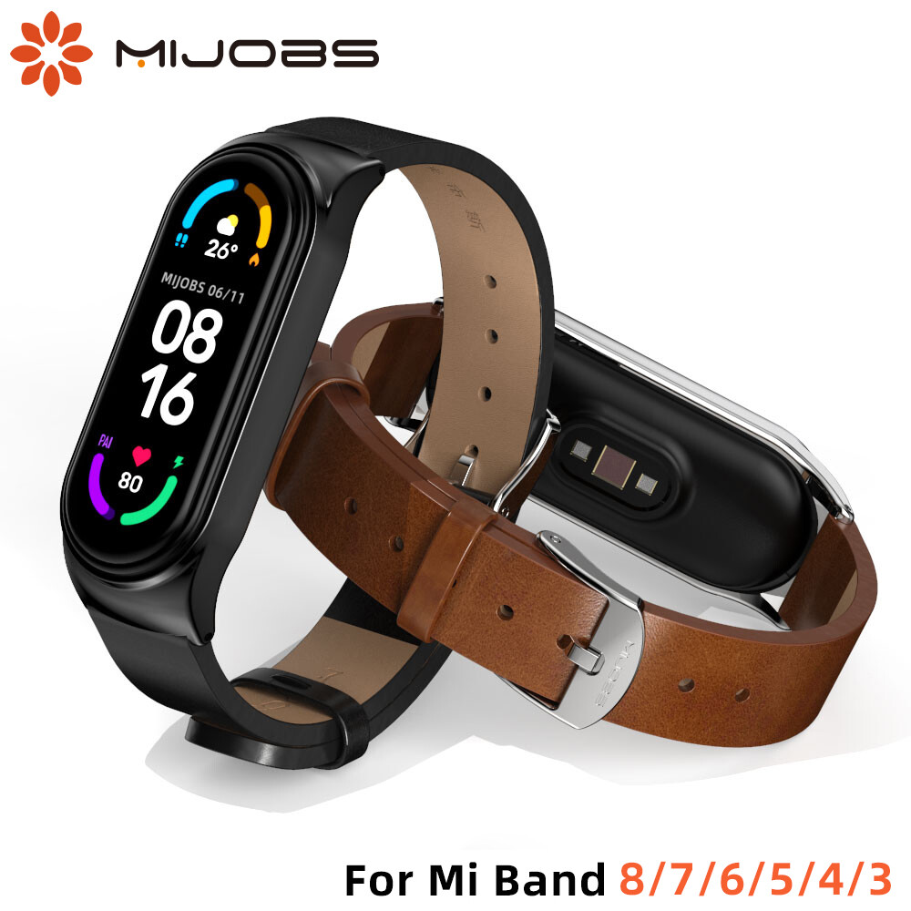 MIJOBS Mi Smart Band 8 Dây Đeo Cho Xiaomi Mi Band 5 / Mi Band 6 / Mi Band 8 / Mi Band 7/Mi Smart Band 6 Dây Đeo Cổ Tay Cho Mi Band 4 Vòng Đeo Tay Dây Đeo Cổ Tay Bằng Da PU Dây Đeo Đồng Hồ Cho Mi Band 3 NFC Phiên Bản Toàn Cầu phụ Kiện Smart Band 7 8