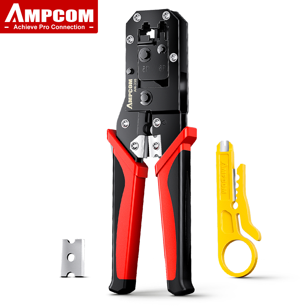 AMPCOM RJ45 Crimping Tool Ethernet Network LAN Cable Crimper Cutter Stripper Plier Modular 8P RJ45 And 6P RJ12 RJ11 ราคา 256 บาท*ส่งฟรี