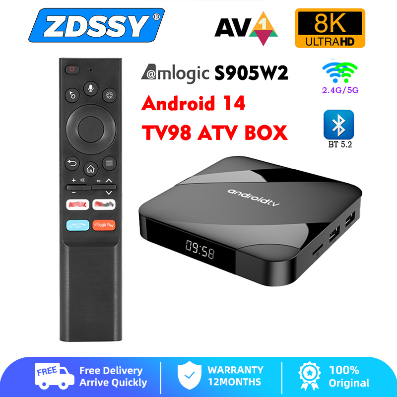 Zdssy Bộ giải mã TV thông minh Android 14 Bluetooth 5.2 ATV 8K Thiết Lập Bộ chuyển đổi tín hiệu 4GB 64GB V1 S905W2 lõi tứ 2.4G 5G Kép Wifi điều khiển từ xa bằng giọng nói Phương Tiện Truyền Hình Máy Nghe Nhạc 
