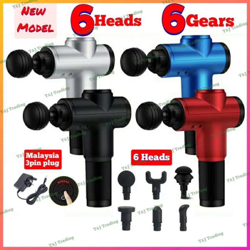 Gambar Malaysia Ready Stock (Malaysia Plug) 4200r min Therapy Massage Gun 6 Gears Muscle Massager Pain Sport Massage Machine Relax Body Slimming Relief With 6 Heads