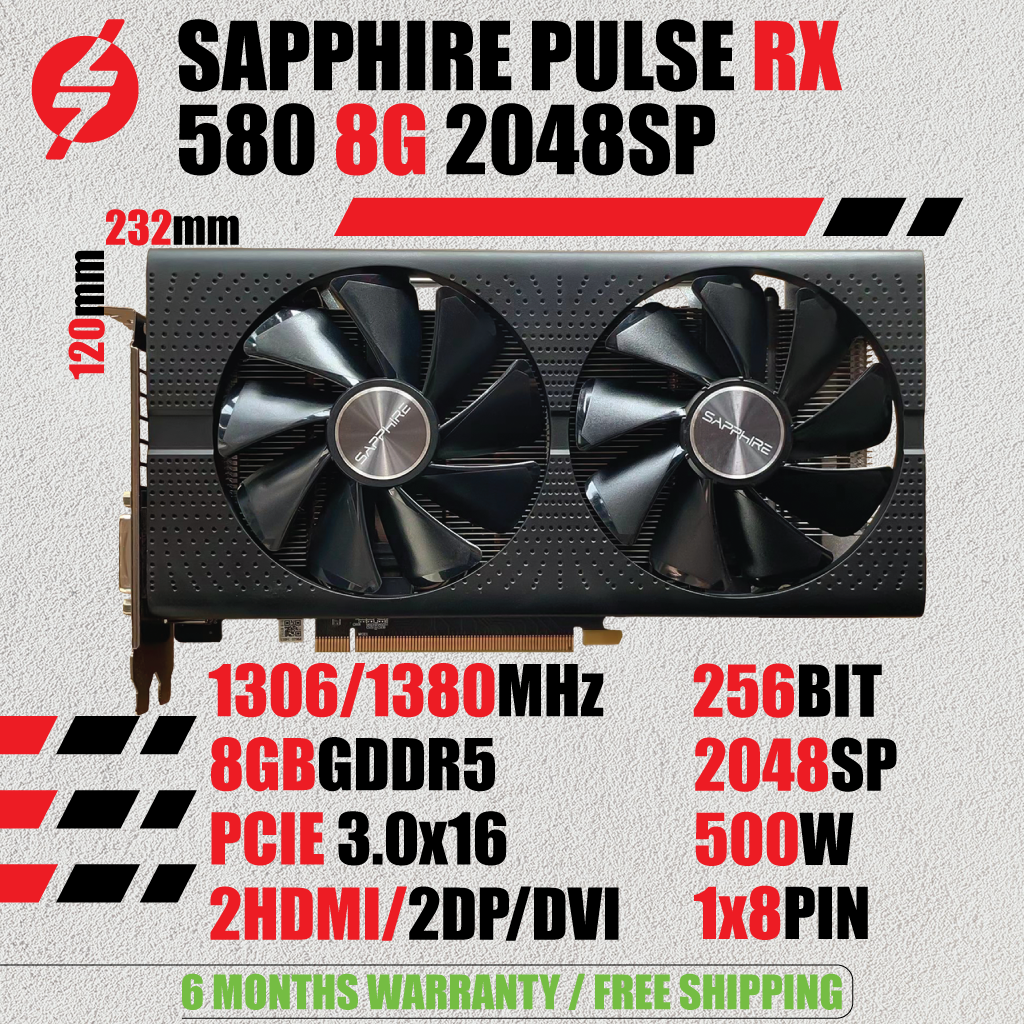 Used Sapphire RX 580 RX580 2048sp 8G 8GB D5 DUAL FAN AMD Graphic