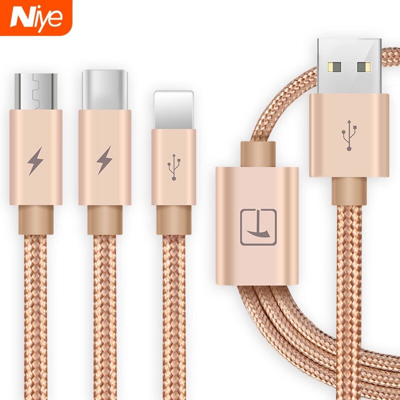 Niye 3 trong 1 cáp sạc cáp usb dữ liệu sạc nhanh micro usb loại c cáp
