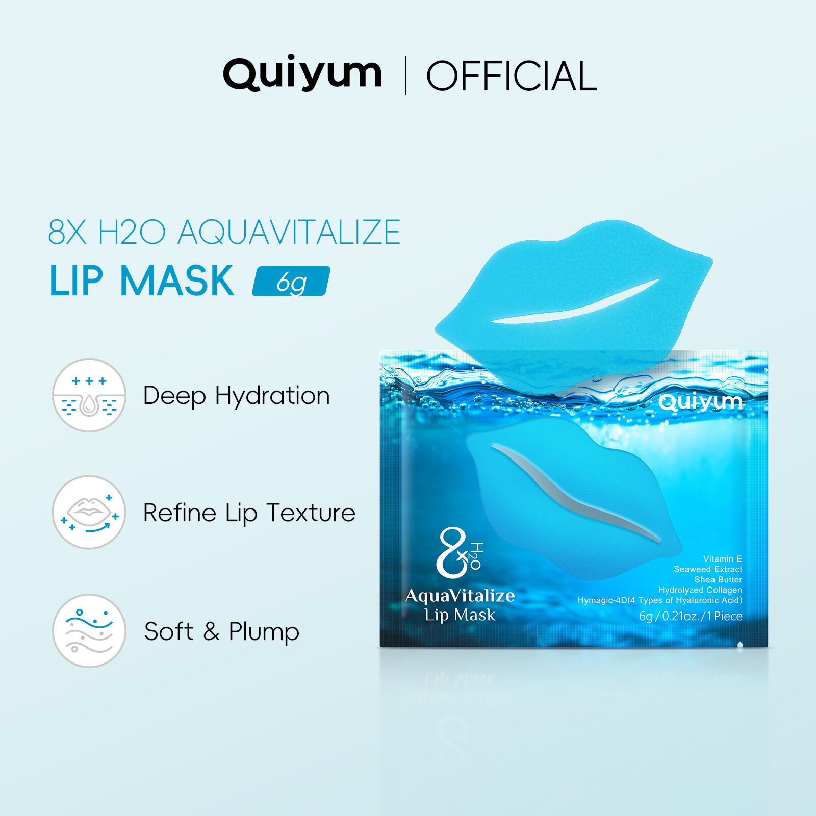 Quiyum 8x H2O aquavitalize Mặt nạ môi 6g vitamin E dưỡng ẩm sâu tinh chỉnh kết cấu môi mềm mại & đầy đặn