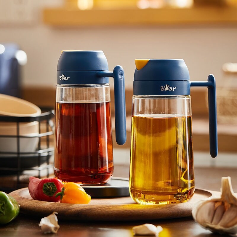 Gambar Bear glass oil pot oil bottle oil tank leak proof kitchen supplies household large capacity vinegar pot soy sauce vinegar seasoning bottle