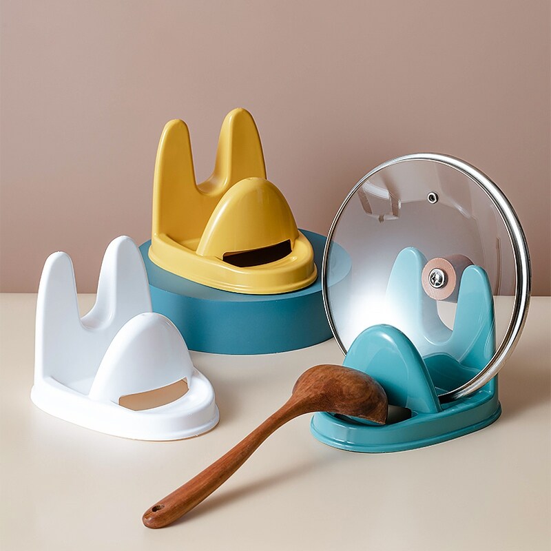 Gambar Spoon Rest and Pot Lid Holder Removable Pan Pot Cover Lid Rack Shelf Stand Holder Utensil Rest Organizer Storage Kitchen Tool