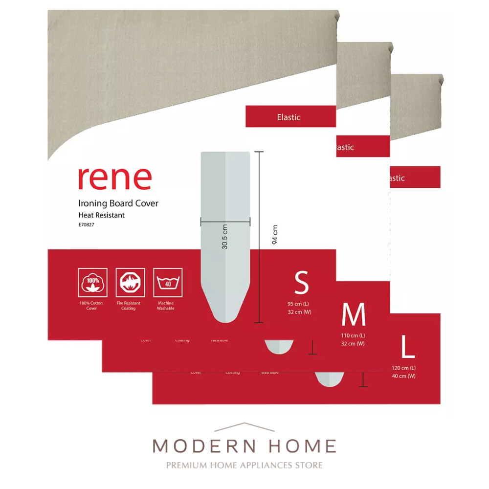 Rene Premium Cotton Ironing Board Cover Heat Resistant with Elastic Closure - Sizes S/M/L - Jenama Rene Harga 55 Ringgit*Penghantaran Percuma