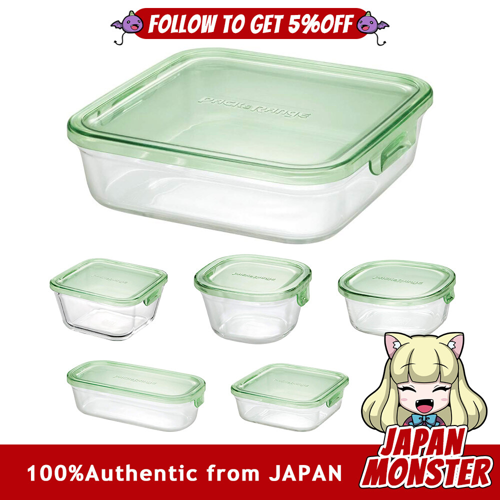 [6Sizes] Iwaki Pack Range Heat-Resistant Glass Storage Container Green 1.2L 1.0L 200ml 450ml 500ml 800ml Japan