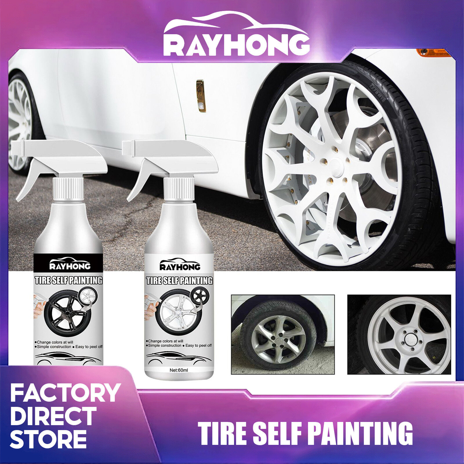 Rayhong Paint White Tire Self Painting Protection For Car Hub Rims Anti-rust Matte Prismatic Wheel Spray Paint For Rims Gloss Spray Tire Self Painting Peelable Protection For Car Hub Rims Anti-rust Matte Prismati High-Performance Wheel Spray Paint 60ml ราคา 118 บาท*ส่งฟรี