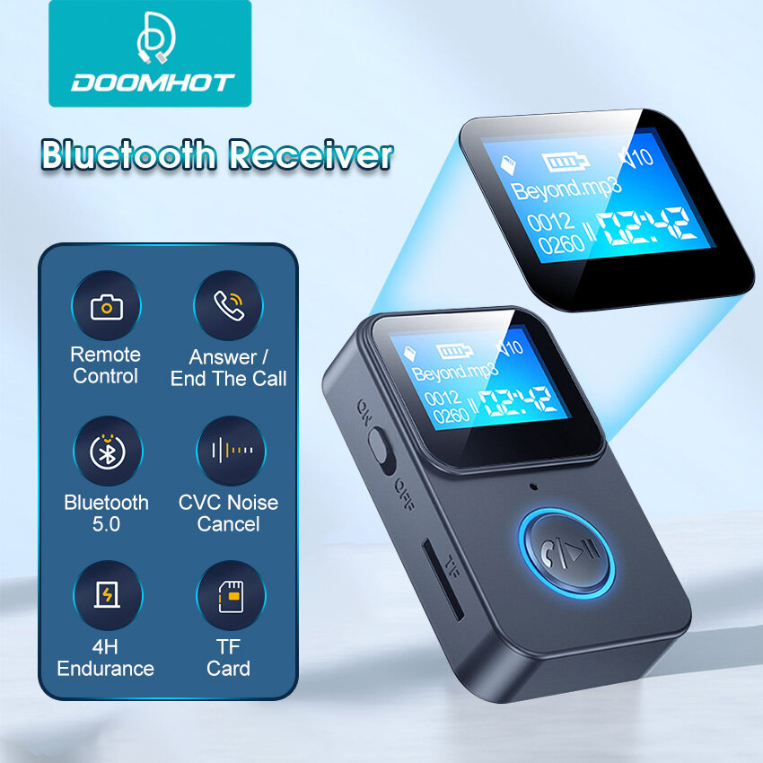 Doomhot bộ thu bluetooth bộ thu bluetooth âm thanh nổi nghe nhạc tương thích bluetooth 5.0 với màn hình hiển thị lời bài hát bộ thu bluetooth âm thanh mp3 bộ thu nhạc khử tiếng ồn