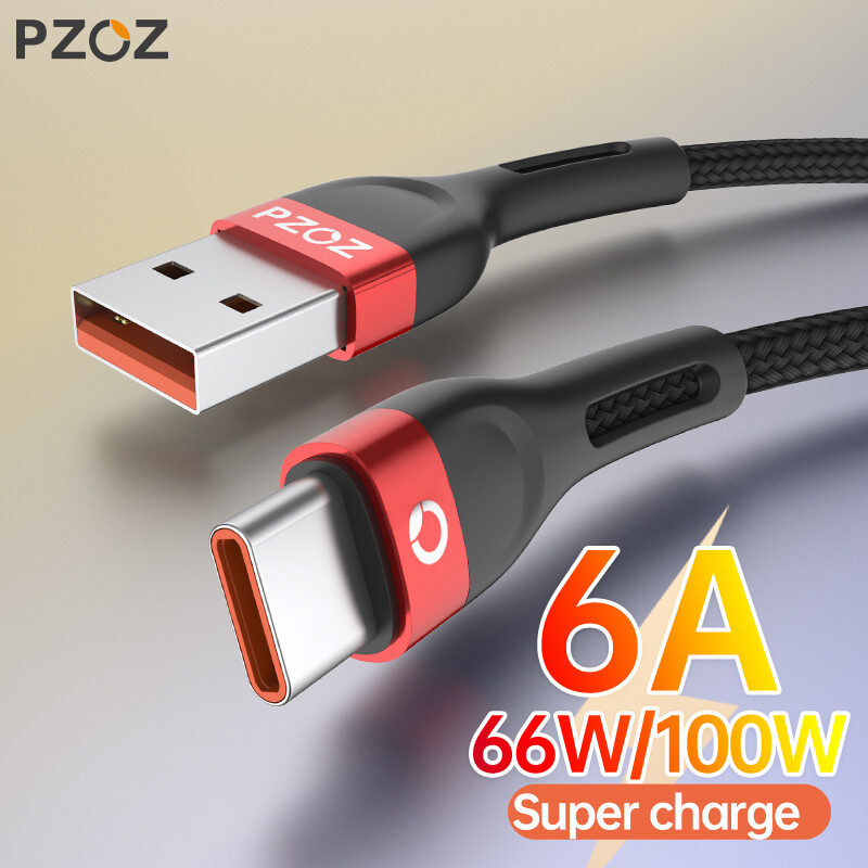 Pzoz cáp type c 6a 66w cáp sạc nhanh dây sạc siêu sạc 6a cho huawei p50 nova10 pro xiaomi sanxingusb cáp