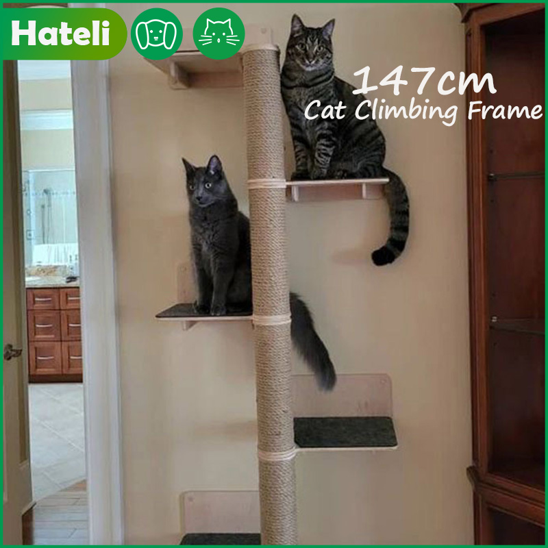 HATELI Wall Mounted Cat Tree 147cm Tall Wall Cat Tree 5 Tiers Cat Climbing Wall Shelves with Scratcher Post for Indoor Cats Activity Cat Wall Furniture with Soft Jumping Pads Cushion Sisal Scratching Posts ราคา 4,829 บาท*ส่งฟรี