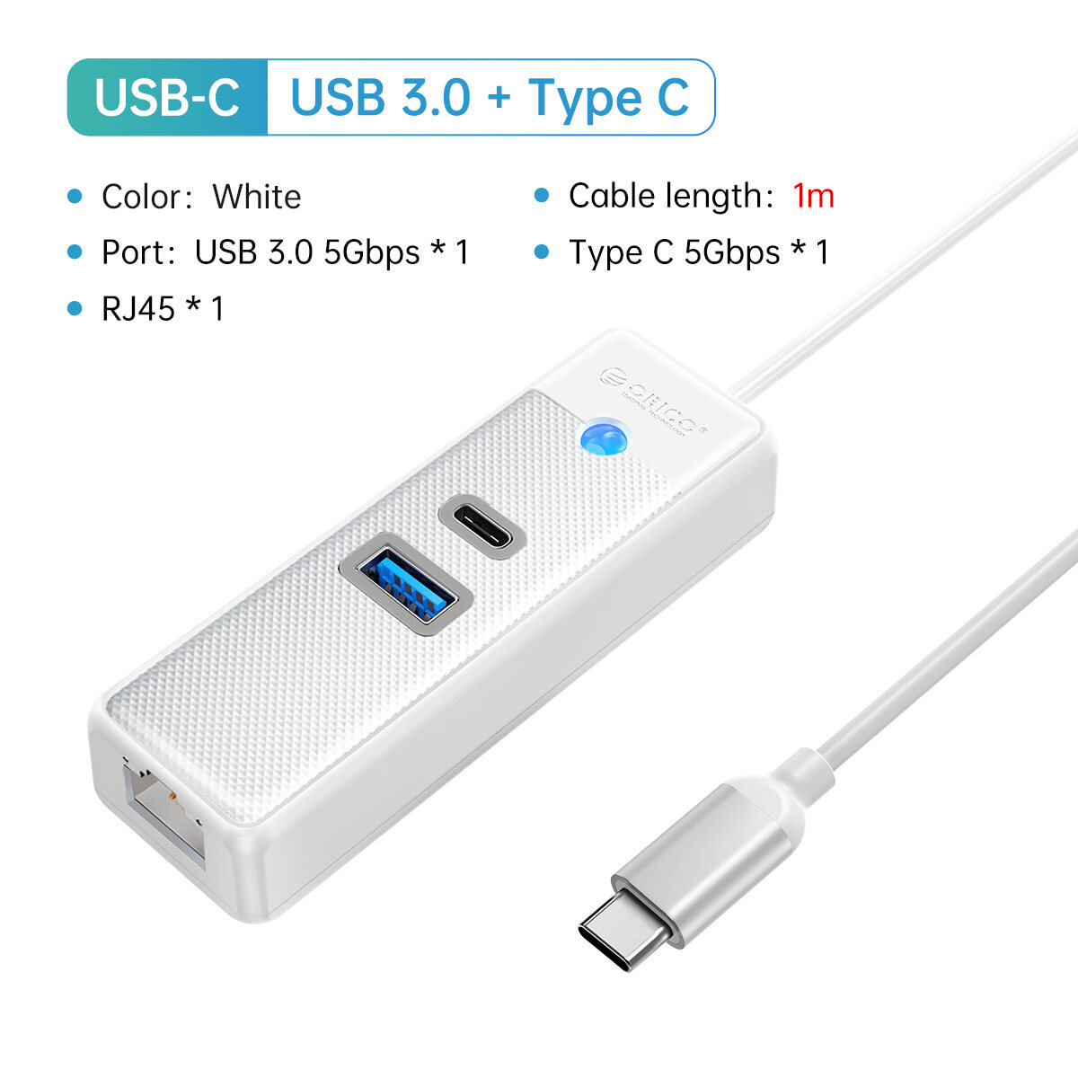 ORICO USB 3.0 Loại C HUB RJ45 1000mbps Bộ chuyển đổi mạng LAN thẻ kết nối mạng Gigabit 5Gbps OTG Spl