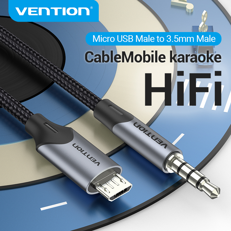 Vention micro usb để 3 5mm jack micro usb cáp âm thanh usb đầu chuyển âm thanh v8 card âm thanh dây đực với đực chất lượng âm thanh độ trung thực cao micro usb để giắc âm thanh 1m 1.5m 2m cho điện thoại để card âm thanh micro karaoke dây cáp micro usb để