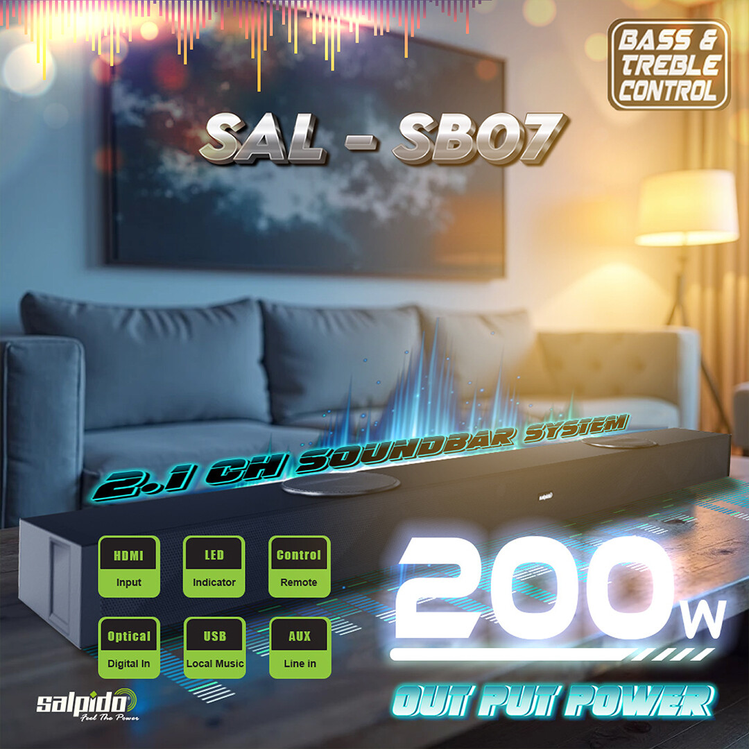 Salpido SAL-SB07 2.2CH 150W Soundbar with Built-in Subwoofer - Bluetooth 5.0, HDMI ARC, Optical, USB, AUX for TV