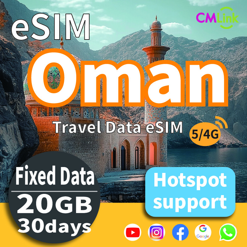 Oman Travel Data eSIM Card with Unlimited (15-30 Days 5-20GB Unlimited DataDaily High-Speed Data + Hotspot + Top-Up, QR Code Sent you Email) Countries Covered:Saudi Arabia, Qatar, Oman, Kuwait Harga 44 Ringgit*Penghantaran Percuma