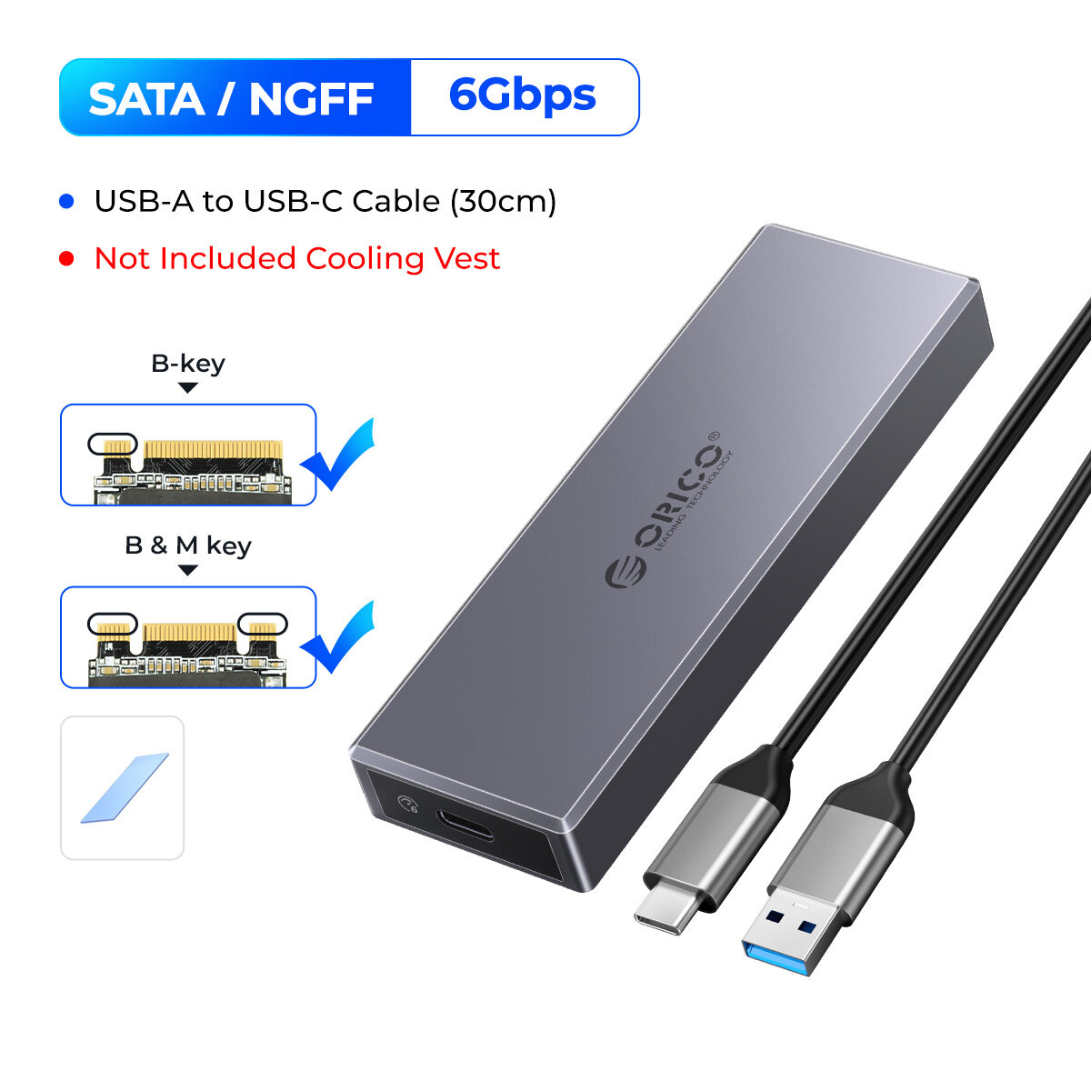 Bộ Chuyển Đổi SSD ORICO Hộp Đựng SSD M2 SATA Bằng Nhôm Không Cần Dụng Cụ Hộp Đựng SSD SATA 6Gbps NVM
