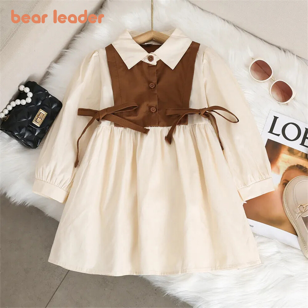 Bear Leader Autumn Dresses for Baby Girls New Fashion Patchwork Long